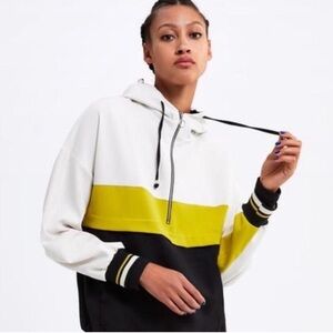 Zara Colorblock 3/4 Zip Hoodie - White, Yellow, and Black Sz S
